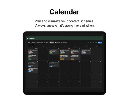 Calendar application interface on a tablet screen with a black background.