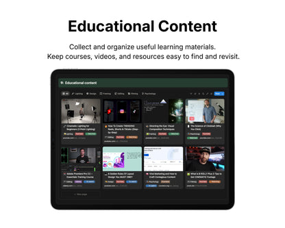 Tablet displaying educational content with a focus on organizing learning materials.