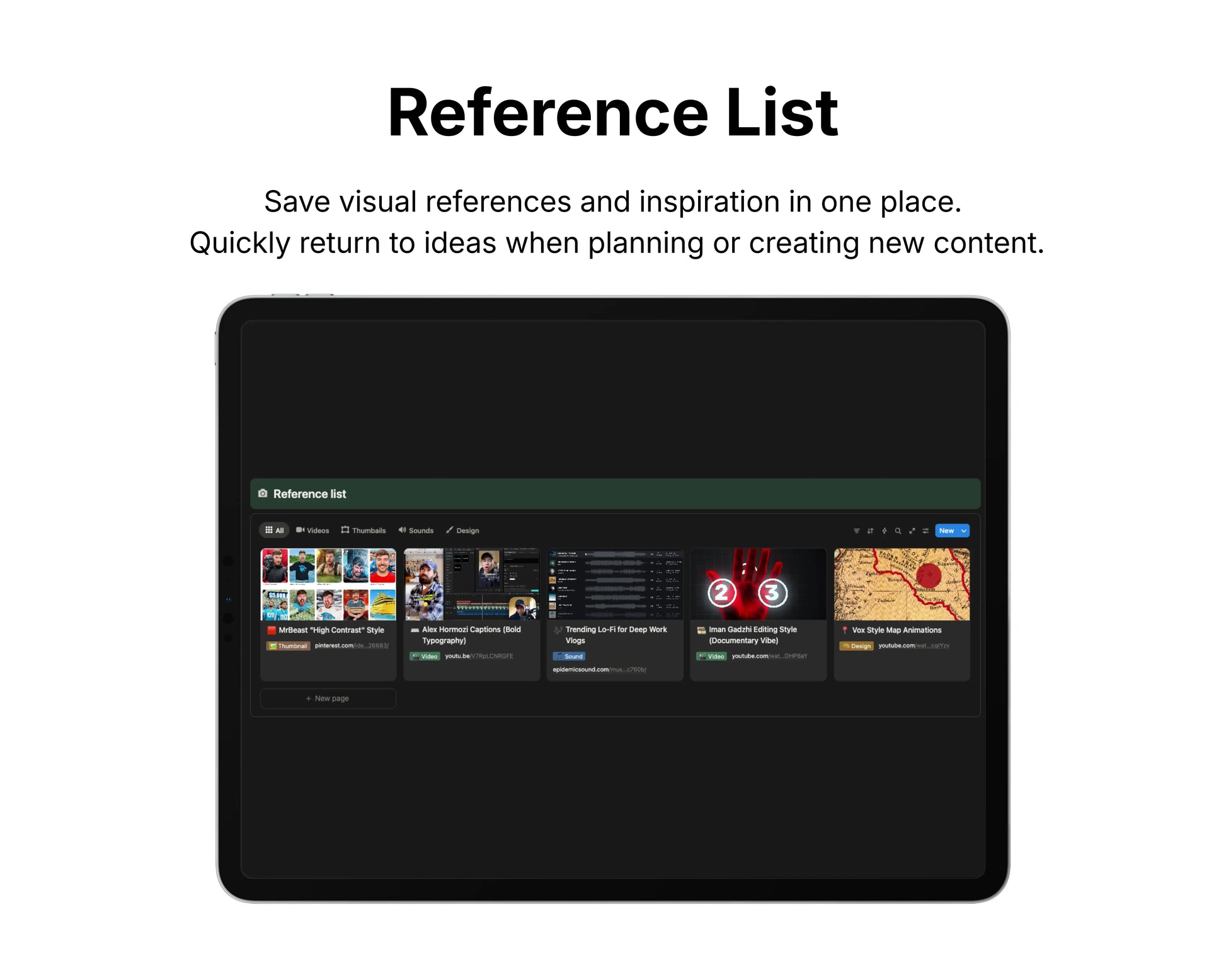 Digital tablet displaying a reference list app on a white background
