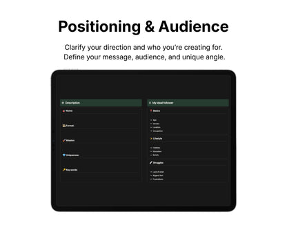 Screen displaying a content creation tool with fields for description, target audience, and other details.