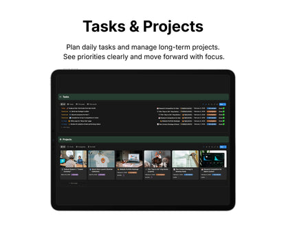 Digital interface for managing tasks and projects on a tablet screen.