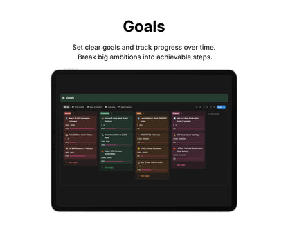 Digital interface for setting and tracking goals on a tablet screen.