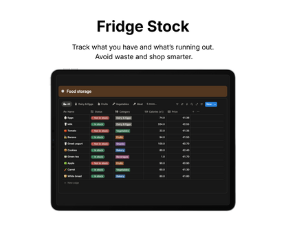 Digital interface for tracking fridge stock on a tablet screen.