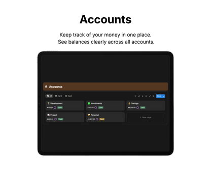 Screen displaying account management interface with balances on a black background