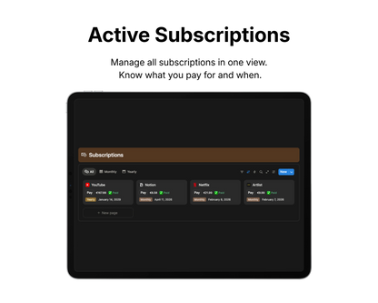 Screen displaying active subscriptions with a focus on managing and monitoring them.