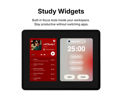 Digital display with study widgets on a white background