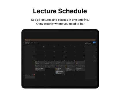 Digital tablet displaying a lecture schedule on a white background